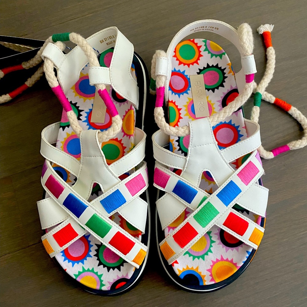Farm Rio Sunset Anatomic rope detail white sandal Size 8